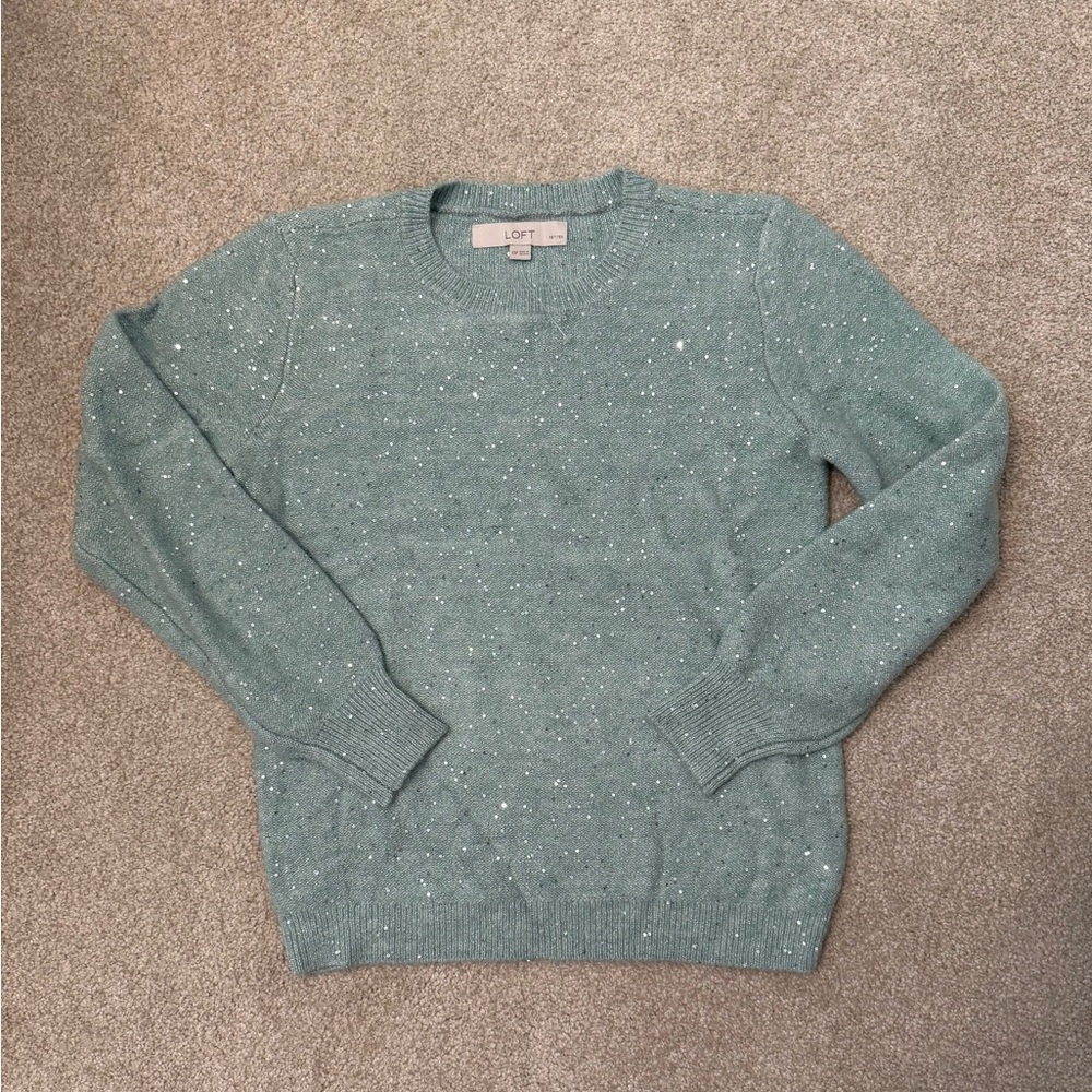 LOFT Speckled Teal Crew Neck Sweater